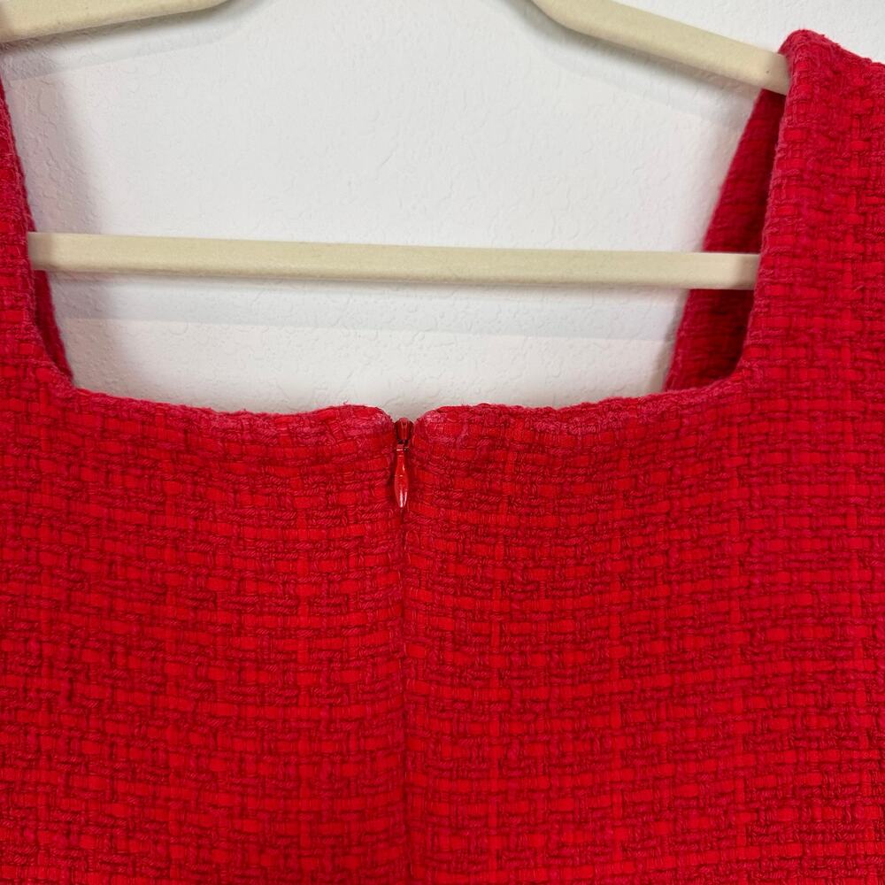 MAJE Ribala Tweed Square Neck Mini Dress in Red Size Large - Picture 7 of 8